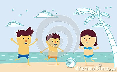 Well being with play ball on the beach Vector Illustration