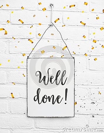 Well done congratulations banner with confetti Stock Photo