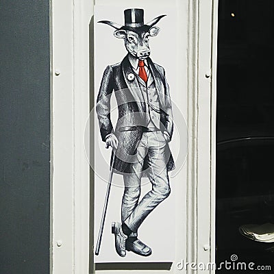 Cow man street art Editorial Stock Photo