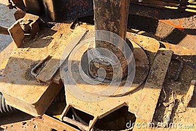 Well drilling. drill rig, rotation of drill pipe Stock Photo