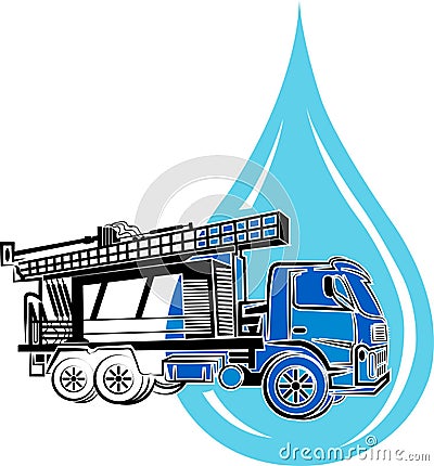 Well drilling truck logo Vector Illustration