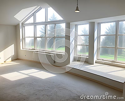 Well illuminated empty room of a big house with great views Stock Photo