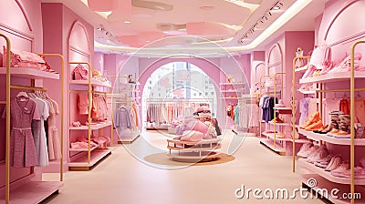 A well-organized girls' shop with age-appropriate clothing and toys Stock Photo