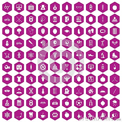 100 well person icons hexagon violet Vector Illustration