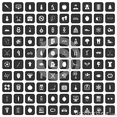 100 well person icons set black Vector Illustration