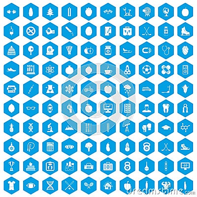 100 well person icons set blue Vector Illustration