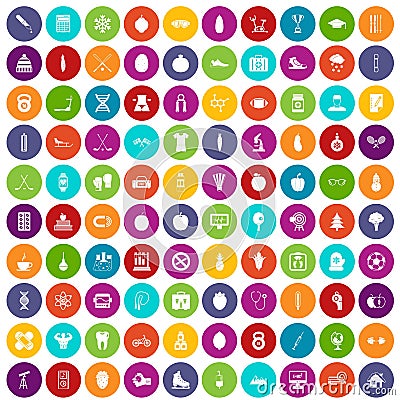 100 well person icons set color Vector Illustration