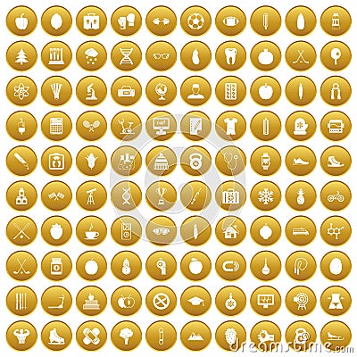 100 well person icons set gold Vector Illustration