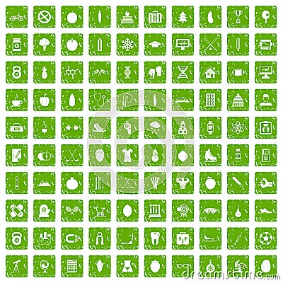 100 well person icons set grunge green Vector Illustration