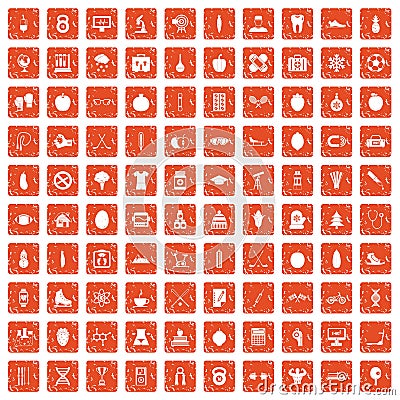 100 well person icons set grunge orange Vector Illustration