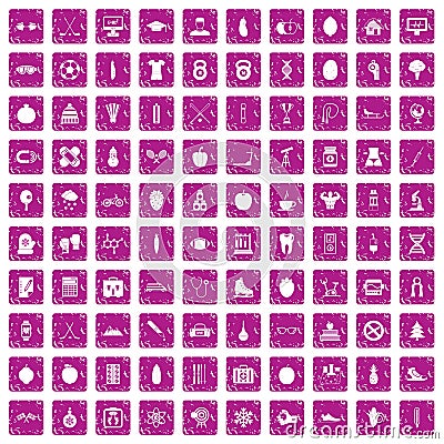 100 well person icons set grunge pink Vector Illustration