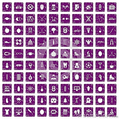 100 well person icons set grunge purple Vector Illustration