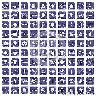 100 well person icons set grunge sapphire Vector Illustration