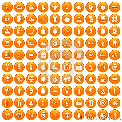 100 well person icons set orange Vector Illustration