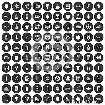 100 well person icons set black circle Vector Illustration