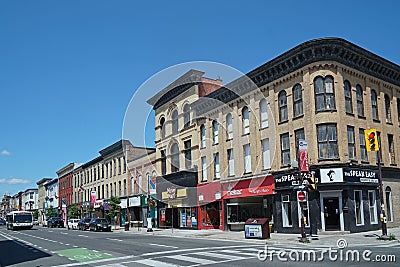 well preserved downtown main street with ornate 19th century commercial buildings Editorial Stock Photo