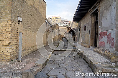 well-preserved streets of the ancient city in the archaeological park of Herculaneum, Naples, Italy. Stock Photo