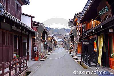 Well preserved traditional wooden houses in old town area of Hida-Takayama, Gifu, Takayama, Editorial Stock Photo