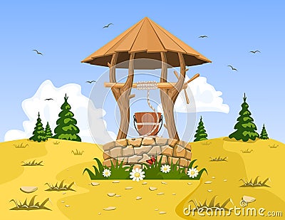 A well with pure natural water Vector Illustration