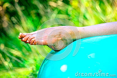 A well-stretched out leg of a caucasian Stock Photo