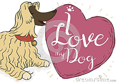 Well Trained Afghan Hound Dog Waiting with Doodles, Vector Illustration Vector Illustration