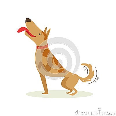 Well Trained Brown Pet Dog Striking A Pose, Animal Emotion Cartoon Illustration Vector Illustration