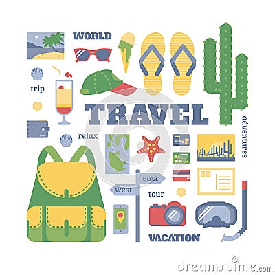 Well travel set Vector Illustration