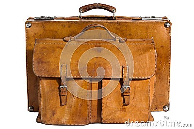 Well-Traveled Vintage Suitcase and Briefcase Stock Photo