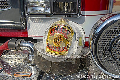 Antique Fire Chief helmet, Wellesley, MA, USA Editorial Stock Photo