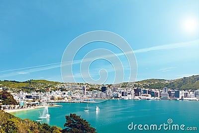 Wellington in New Zealand. View to bay and harbour Stock Photo