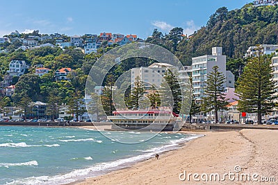 WELLINGTON, NEW ZEALAND, FEBRUARY 8, 2020: Oriental bay beach in Wellington, New Zealand Editorial Stock Photo