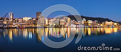 Wellington City and harbour at sunrise. Editorial Stock Photo