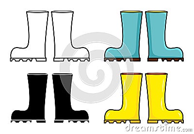 Wellington rain boot cartoon illustration isolated on white background. Rubber boots set vector clip art Vector Illustration