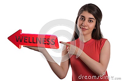 Wellness arrow banner on hand Stock Photo