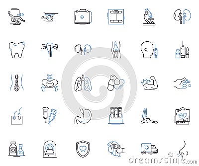 Wellness assessment line icons collection. Fitness, Health, Nutrition, Relaxation, Stress, Sleep, Self-care vector and Vector Illustration