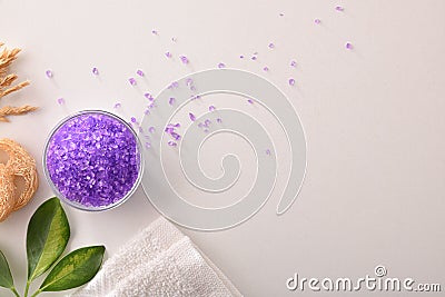 Wellness care products on white table top view Stock Photo
