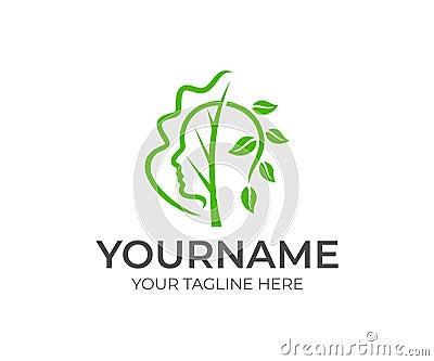 Wellness center, human face, tree and branch with leaves, logo design. Health, healthcare and medicine, vector design Vector Illustration