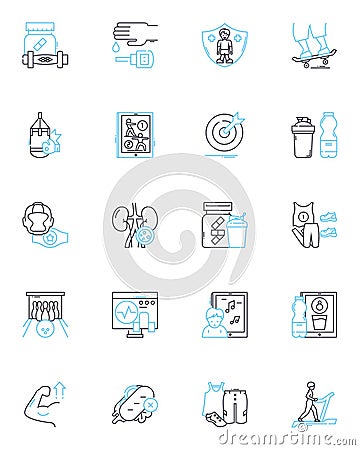 Wellness coaching linear icons set. Empowerment, Mindfulness, Self-care, Growth, Accountability, Motivation, Holistic Vector Illustration
