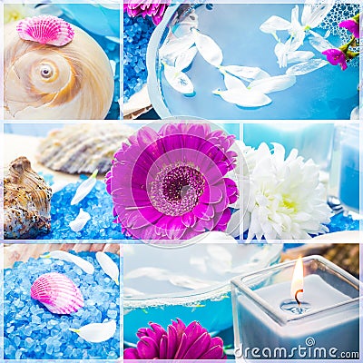 Wellness collage floral water bath salt spa series Stock Photo