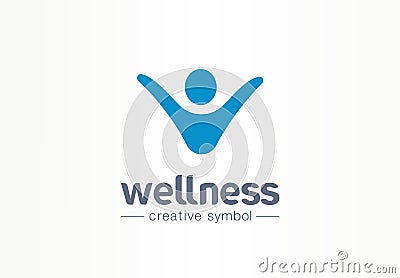 Wellness creative symbol lifestyle concept. Happy energy person abstract business fitness logo. People succes, freedom Vector Illustration