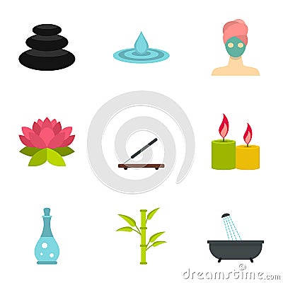 Wellness elements icons set, flat style Vector Illustration