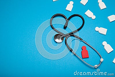 Wellness heart concept, medicine, cardiology disease. Stethoscope. Copy space for text Stock Photo