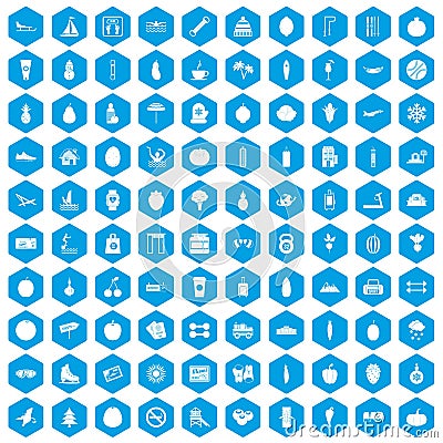 100 wellness icons set blue Vector Illustration