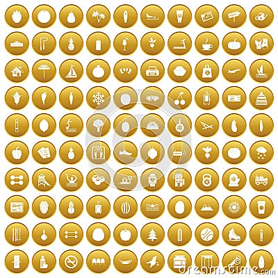 100 wellness icons set gold Vector Illustration