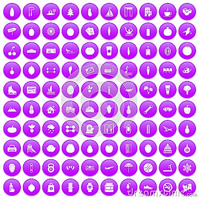 100 wellness icons set purple Vector Illustration