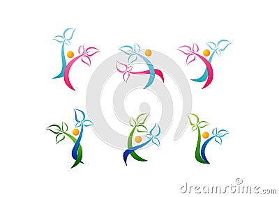 wellness logo,care beauty symbol ,spa icon health,plant,healthy people set vector designs Vector Illustration