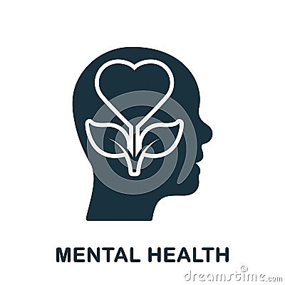 Wellness, Mental Health Silhouette Icon. Psychological Therapy, Healthy Mind Glyph Pictogram. Human Brain with Flower Vector Illustration