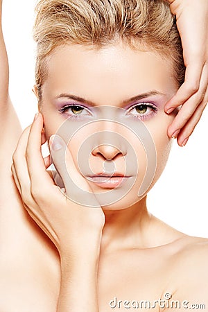 Wellness & spa. Sensual model with violet make-up Stock Photo