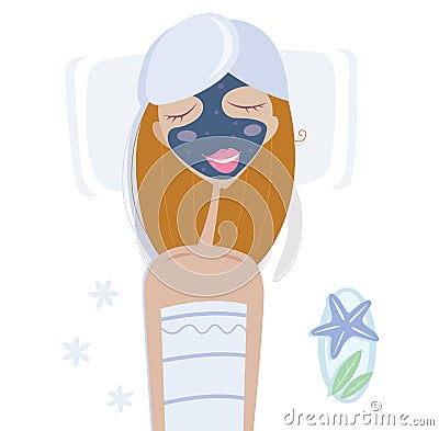 Wellness & spa: woman with facial mask Vector Illustration