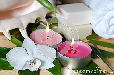 Wellness still life with bath things Stock Photo